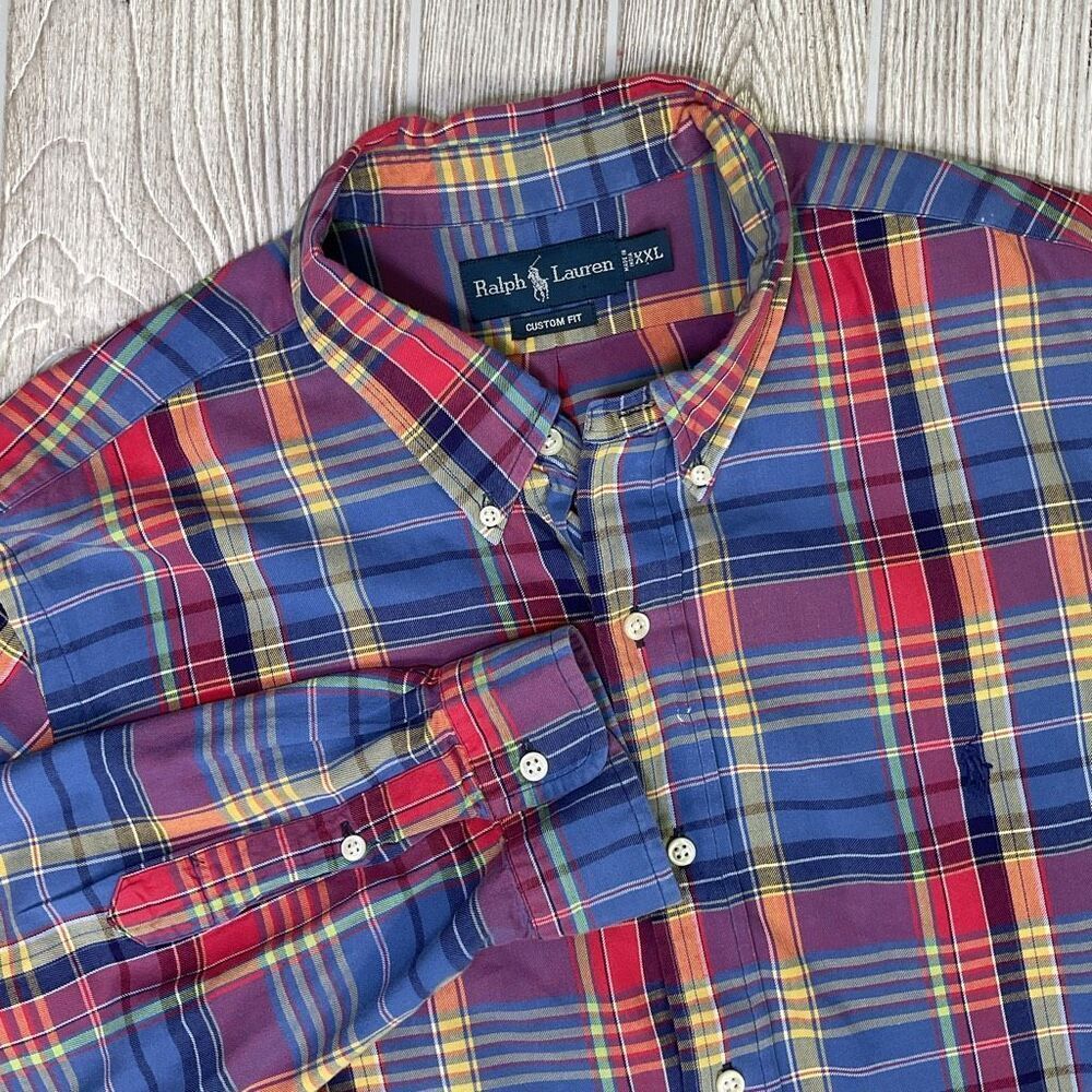 Ralph Lauren Long Sleeve Button Front Shirt Men’s XXL Custom Fit Multicolor Plai